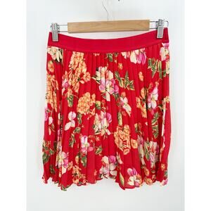 Express Outlet Red Floral Print Tropical Pleated Mini Skirt Women's Size Small S